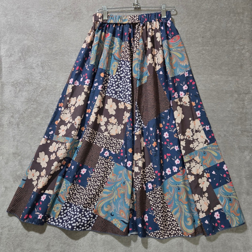 Patchwork Maxi Skirt Medium Earthy Floral Forest Fairy Boho 70s Festival Romwe - Picture 1 of 7